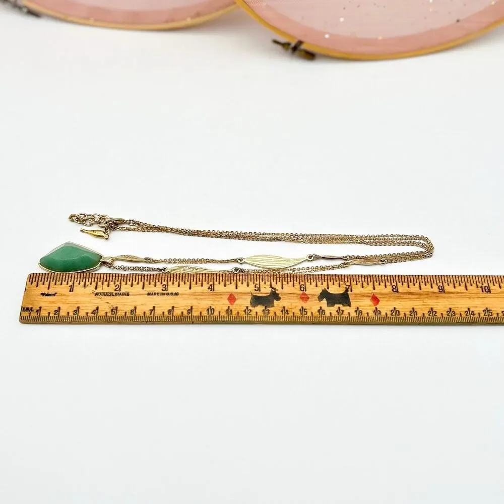 Chloe + Isabel Gold Tone Green Gilded Reeds Aventurine Pendant Necklace 30-33